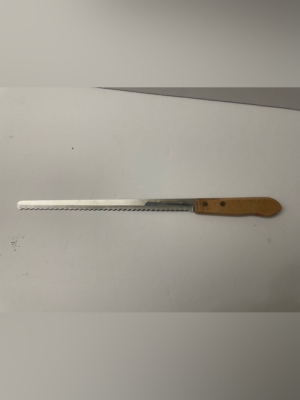 Ekco Stainless USA Serrated Knife Wood Handle Bread / Ham 9" Blade Vintage